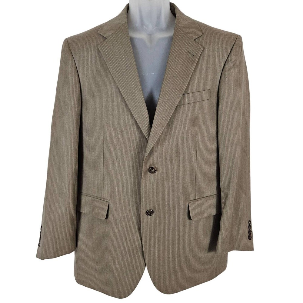 Jos A Bank Mens 40R Jacket Blazer Wool/Silk 2 Button Brown Pin Stripe Classic